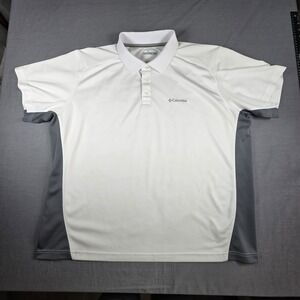 Columbia Omni-Wick Mens 2XL Polo Shirt White Gray Side Panels Golf Performance
